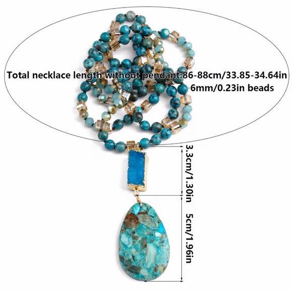 Turquoise Beaded Pendant Necklace - Women Jewelry - Picture 2 of 2
